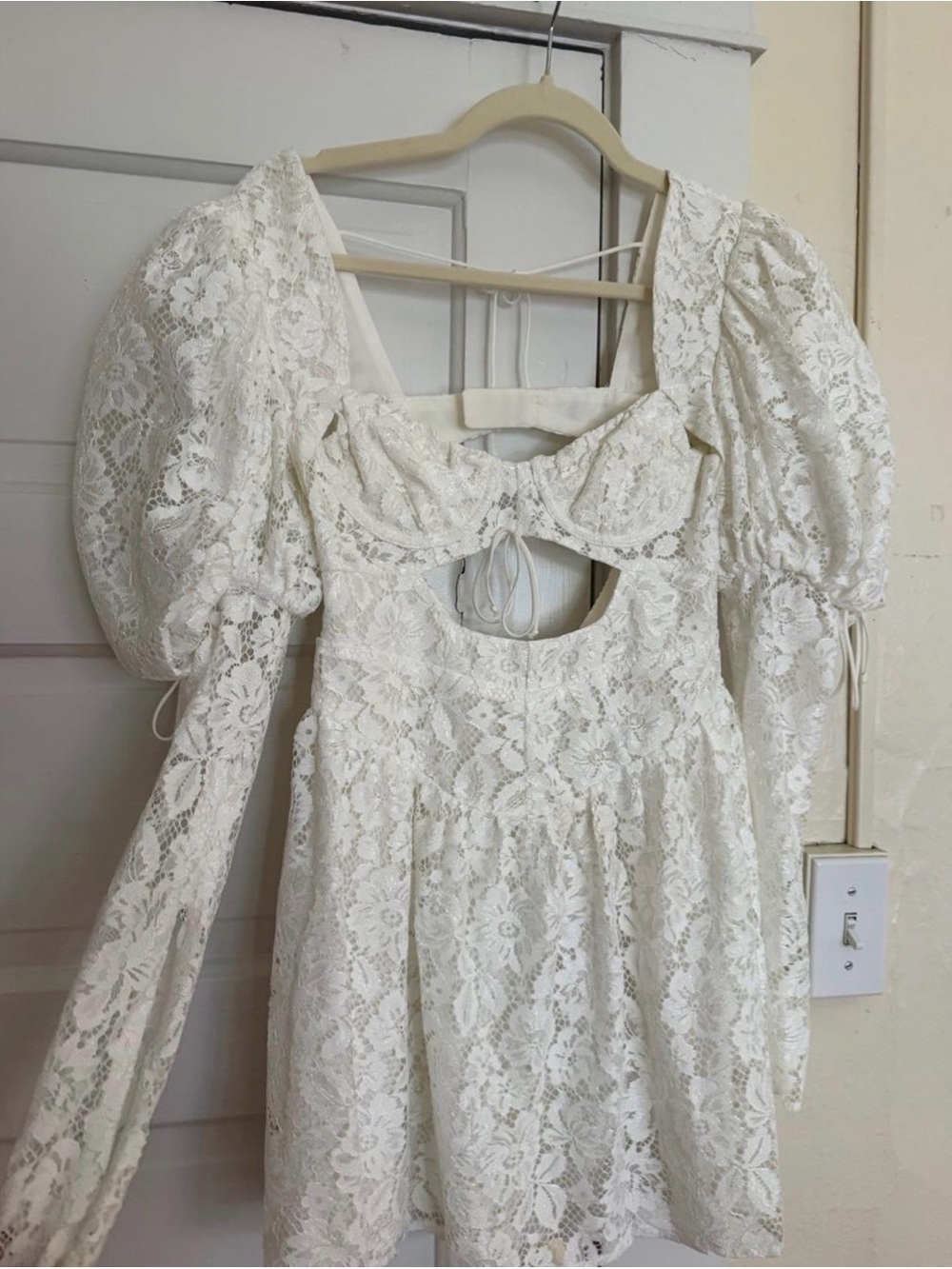 For Love & Lemons White Lace Puff-Sleeve Mini Dress - Picture 5 of 6